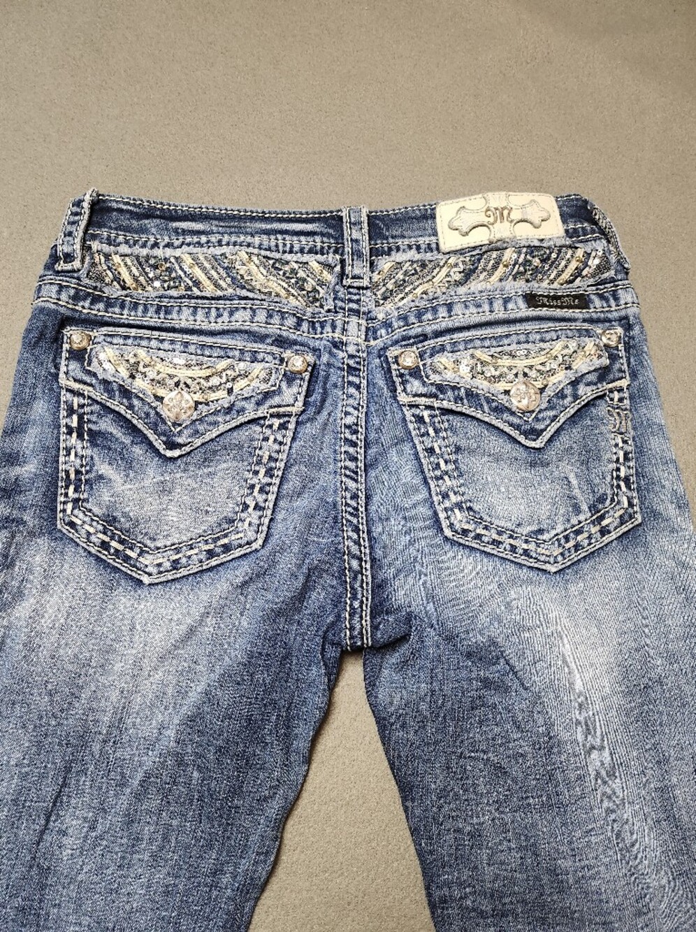 Miss Me Chloe Boot Jeans Size 25 Embellished Bling Flap Pockets